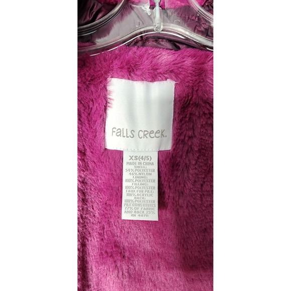 Girls Falls Creek Burgundy Puffer Coat Faux Fur XS 4/5 Removable Hood Winter - Picture 5 of 10